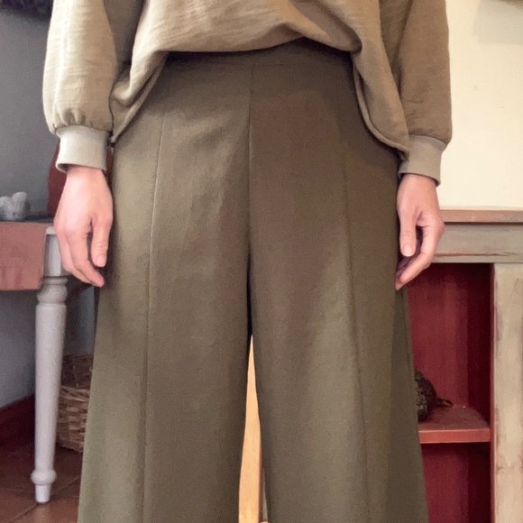 Free Press Olive Green Wide Leg Pants (Culotte Pants) - Picture 2 of 4